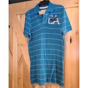 New! Hollister California Men's Size XL Blue Stripe Polo Longer Length